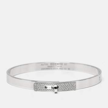 Pre Owned Hermes Kelly Diamond 18k White Gold Small Model Bangle Bracelet ST