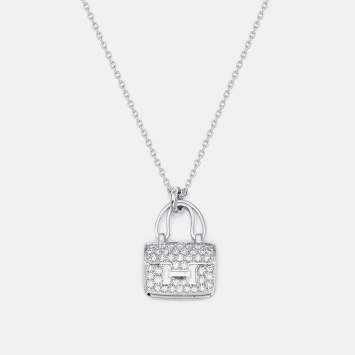 Pre Owned Hermes Amulettes Constance Diamond 18k White Gold Pendant Necklace