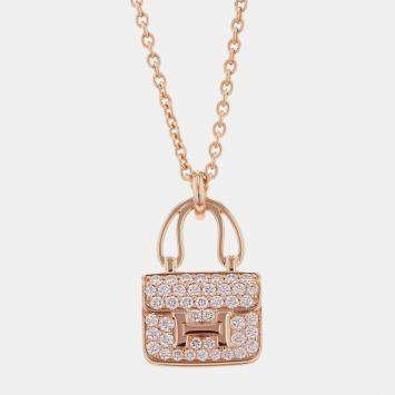 Pre Owned Hermes Amulette Constance 18K Rose Gold Necklace 
