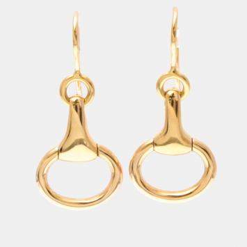 Pre Owned Hermes Horsebit Earrings No Stone 18K Pink Gold Drop Earrings