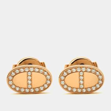 مملوكة مسبقًا Hermès Chaine  d'ancre Contour Diamonds 18k Rose Gold Earrings