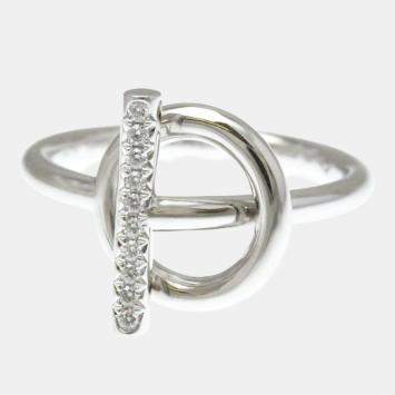 Pre Owned Hermes Diamond Ring White Gold 18K Fashion Diamond Band Ring Silver EU 54