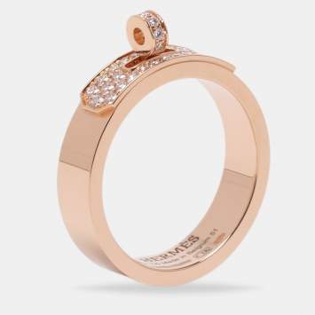 مملوكة مسبقًا Hermes Kelly Diamonds 18k Rose Gold Ring Size 51