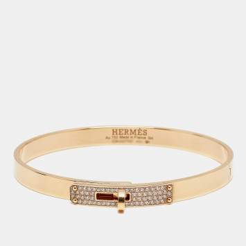 Pre Owned Hermes Kelly Diamonds 18k Rose Gold Small Bracelet
