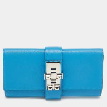 Pre Owned Hermès Bleu Zanzibar Chevre Mysore Leather Medor 23 Clutch