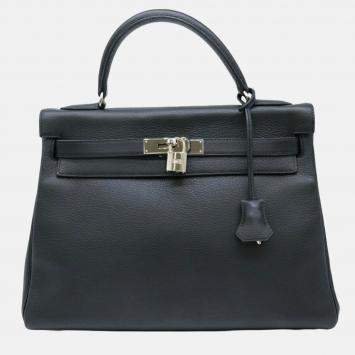 Hermes black Taurillon Clemence leather Kelly 32 handbag