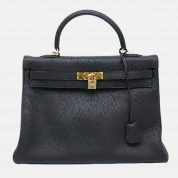 Hermes black Taurillon Clemence leather Kelly 35 handbag