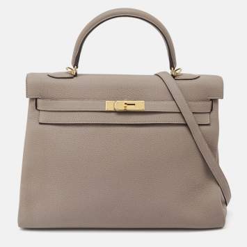 Pre Owned Hermes Gris Asphalt Togo Leather Gold Finish Kelly Retourne 35 Bag