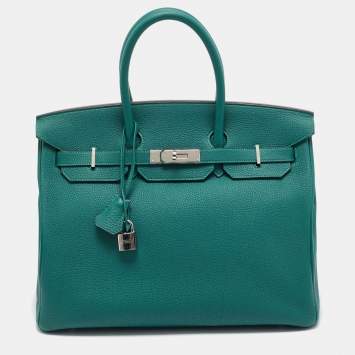 Pre Owned Hermes Malachite Togo Leather Palladium Finish Birkin 35 Bag