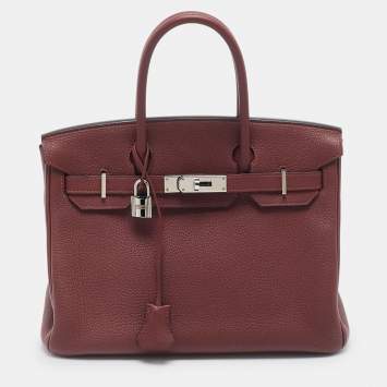 Pre Owned Hermès Rouge H Togo Leather Palladium Finish Birkin 30 Bag