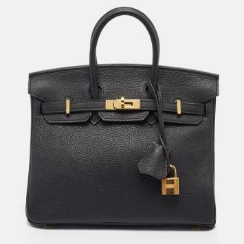 Pre Owned Hermès Noir Togo Leather Gold Finish Birkin 25 Bag