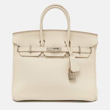 Pre Owned Hermes Craie Togo Leather Palladium Finish Birkin 25 Bag