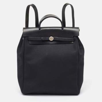 Pre Owned Hermes Noir Canvas and Leather Herbag PM 2-In-1 Backpack