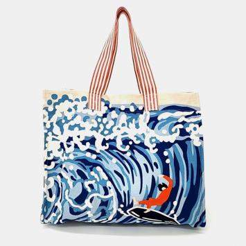 Pre Owned Hermes Blue Canvas Wave Tote Bag