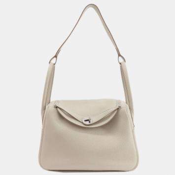Pre Owned Hermes White Taurillon Lindy 26 Handbag