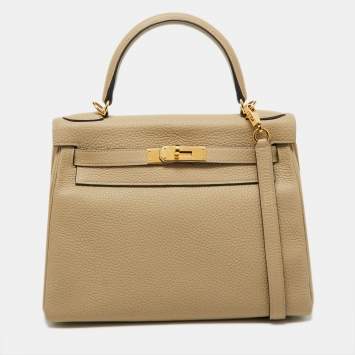 Pre Owned Hermès Trench Togo Leather Gold Finish Kelly Retourne 28 Bag