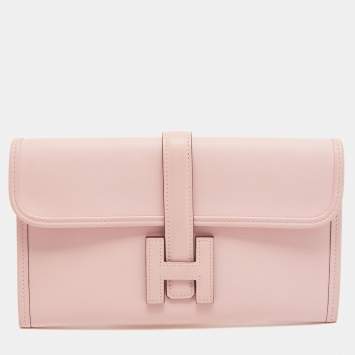 Pre Owned Hermès Rose Sakura Swift Leather Jige Duo Clutch