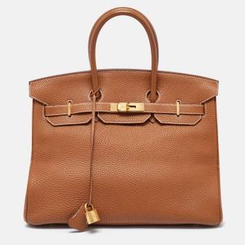 Pre Owned Hermes Gold Clemence Leather Gold Finish Birkin 35 Bag