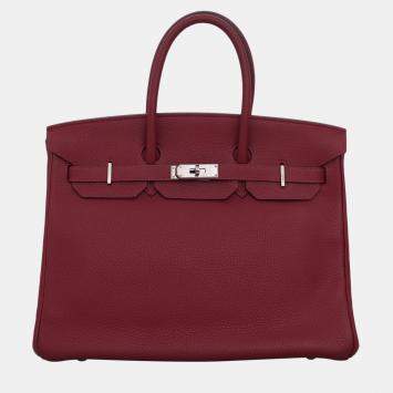 Pre Owned Hermes Rouge Grenat Clemence Leather Birkin 35 Tote Bag