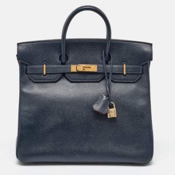 Pre Owned Hermes Navy Blue Epsom Leather Gold Finish HAC Birkin 32 Bag