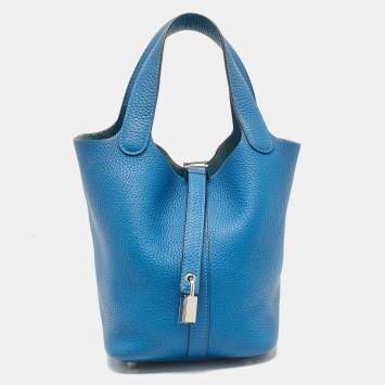 Pre Owned Hermes Bleu Zellige Taurillon Clemence Leather Picotin Lock 18 Bag