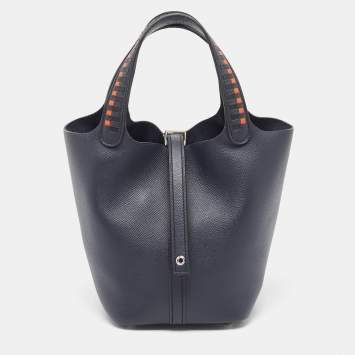 Pre Owned Hermès Bleu Indigo/Terre Battue/Noir Epsom Leather Picotin Lock Tressage 18 Bag
