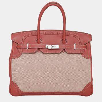 Pre Owned Hermes Sanguine Ghillies Toile Birkin 35 Bag