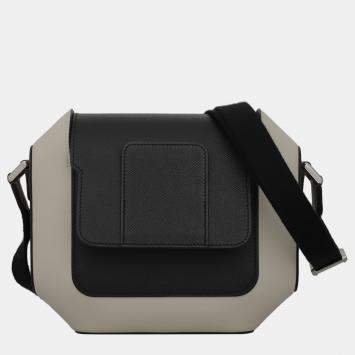 Pre Owned Hermes Black/ Off White/ Brown Leather Octogone 23 Bag