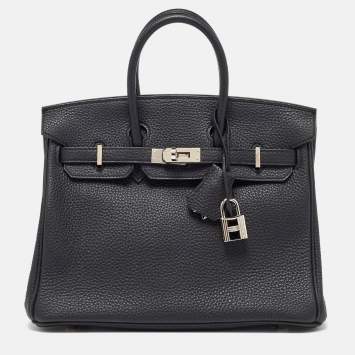Pre Owned Hermes Black Togo Leather Palladium Finish Birkin 25 Bag