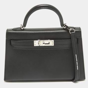 Pre Owned Hermes Noir Epsom Leather Palladium Finish Mini Kelly II Sellier 20 Bag