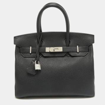 Pre Owned Hermes Noir Togo Leather Palladium Finish Birkin 30 Bag