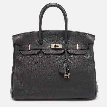 Pre Owned Hermes Noir Togo Leather Palladium Finish Birkin 35 Bag 