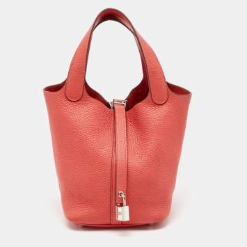 Pre Owned Hermes Rouge Pivoine Taurillon Clemence Leather Picotin Lock 18 Bag