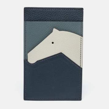 Pre Owned Hermès Vert Cypres/Vert Amande/Blanc Evercolor/Chevre Mysore/Swift Leather Les Petits Chevaux Card Case