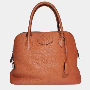 Pre Owned Hermes Orange Clemence Bolide 31 bag PHW