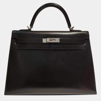 Hermes Black Box Leather Kelly 32 PHW Bag
