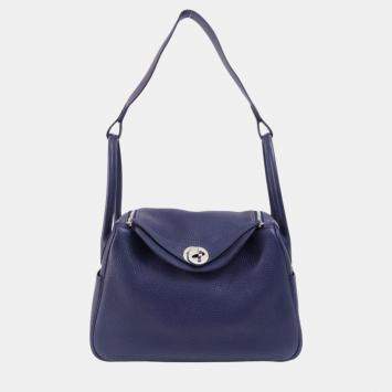 Pre Owned Hermes Taurillon Lindy 26 Blue Nuit Handbag