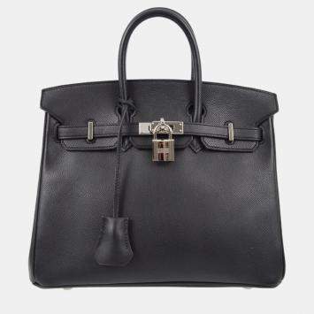 Hermes Black Epsom Leather Palladium Finish Birkin 25