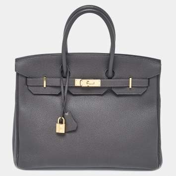 Pre Owned Hermes Graphite Togo Leather Gold Finish Birkin 35 Bag