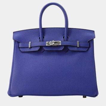 Pre Owned Hermes Blue Electric Togo Leather Birkin Size 25