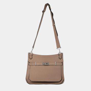 Pre Owned Hermes Tourterelle Taurillon Clemence Jypsiere 34 Shoulder Bag