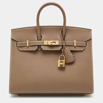 Pre Owned Hermes Etoupe Epsom Leather Gold Finish Birkin Sellier 25 Bag
