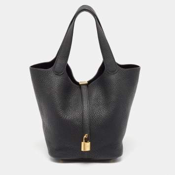 Pre Owned Hermes Noir Taurillon Clemence Leather Picotin Lock 22 Bag