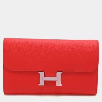 Pre Owned Hermes Red Epsom Leather Constance Long Wallet