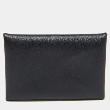 Hermes Black Madame Leather Calvi Card Holder