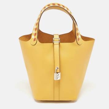 Pre Owned Hermes Jaune Ambre/Brique/Blanc Epsom Leather Picotin Lock Tressage 18 Bag