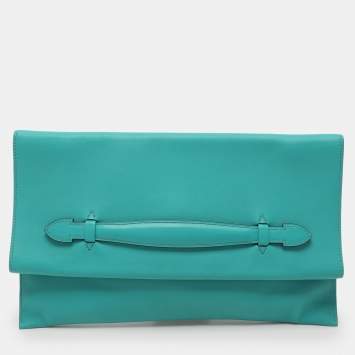 Pre Owned Hermes Blue Paon Swift Leather Pliplat Clutch