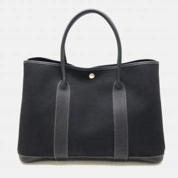 Pre Owned Hermes Black Canvas Leather Garden Party Pm Tote Bag