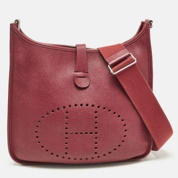 Pre Owned Hermes Rouge Casaque Taurillon Clemence Leather Evelyne III GM Bag