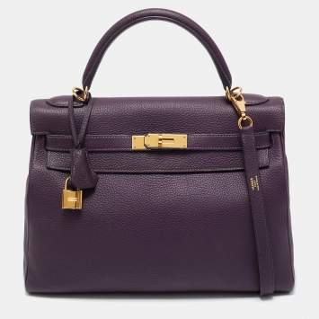 Pre Owned Hermes Raisin Togo Leather Gold Finish Kelly Retourne 32 Bag